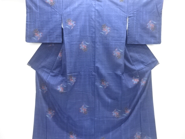 JAPANESE KIMONO / ANTIQUE KIMONO / SILK / TSUMUGI / WOVEN FLORAL PLANTS